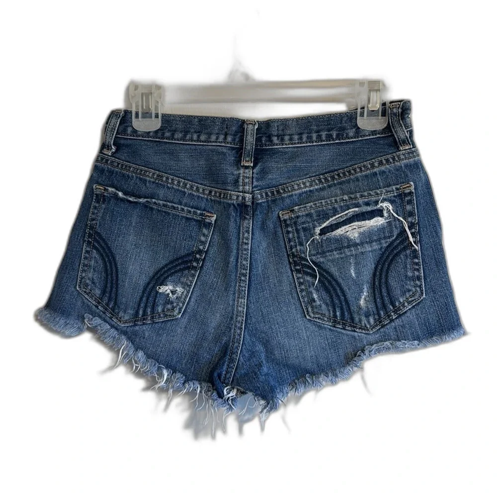 Hollister Y2K girly Distressed Blue Denim cutoff shorts size 25 spring‎ - Picture 6 of 9
